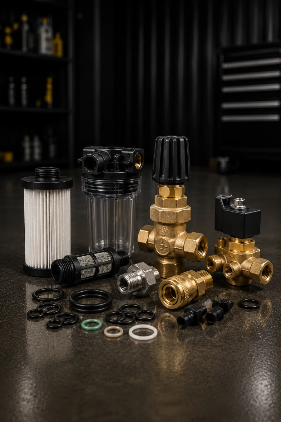 Pressure washer filters, unloaders, valves and o-rings