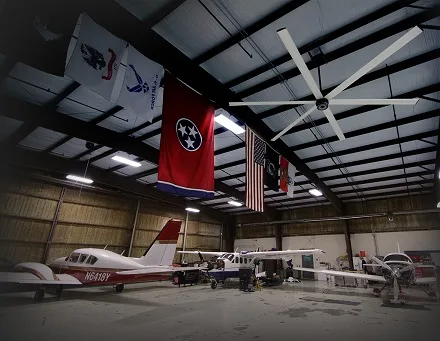 HVLS fan in an aircraft hangar