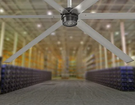 BetterAir HVLS fan over a warehouse distribution floor