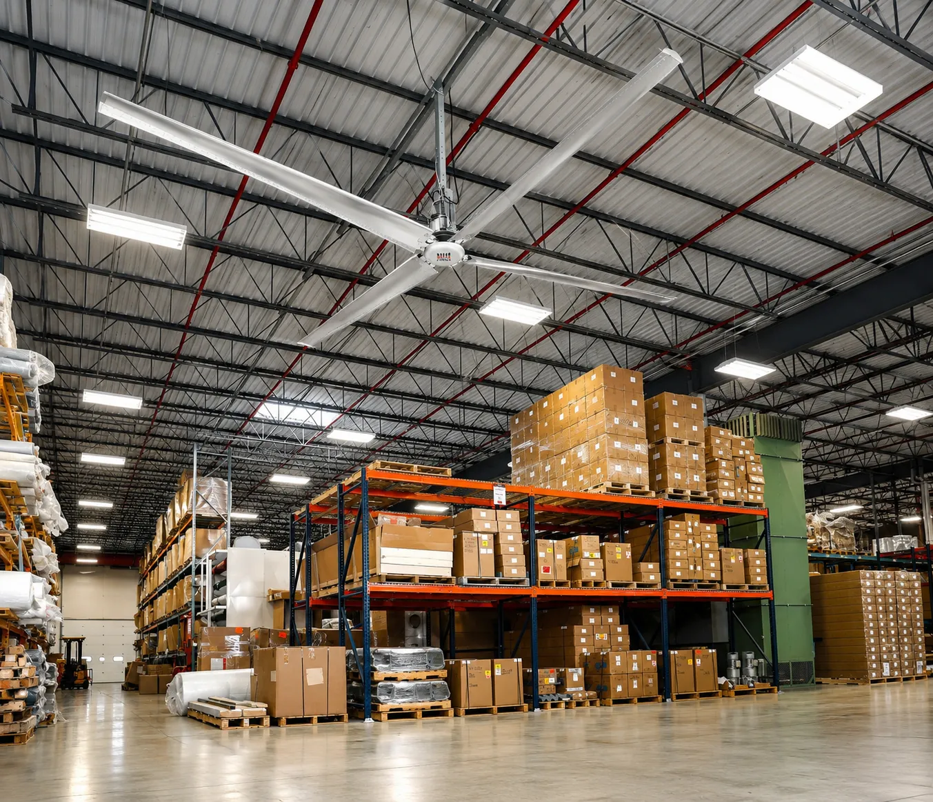 BetterAir HVLS industrial ceiling fan in a warehouse