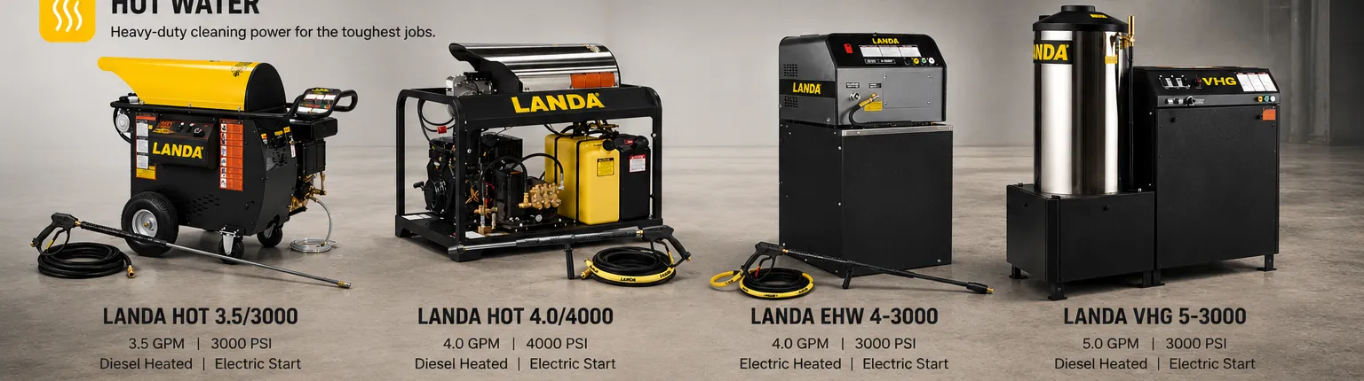 Landa hot water pressure washer rental fleet